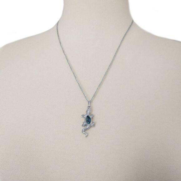 Vtg Abalone Gecko Pendant Necklace Lizard Reptile Silver Tone Shell 18" Chain - Picture 7 of 16